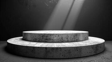 A concrete podium with a spotlight shining on it photo