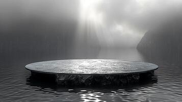 A large stone platform in the middle of a lake photo