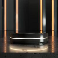 A black circular object sitting on a table photo