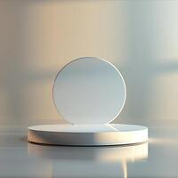 3d render of a white round pedestal on a table photo