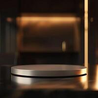 A round table with a silver top on a table photo