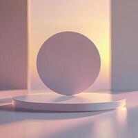 A white sphere on a pedestal in front of a window photo