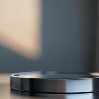 A metal object on a table with a light behind it photo