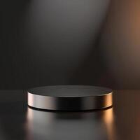 An empty black round table on a dark background photo