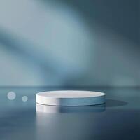 A white round object on a table with a blue background photo