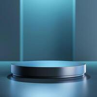 An empty podium on a table with a blue light photo