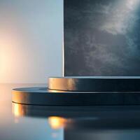 A podium with a light shining on it photo