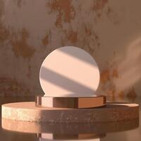 A white round object on a pedestal in front of a wall photo