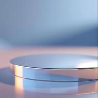 A round object on a table with a blue background photo