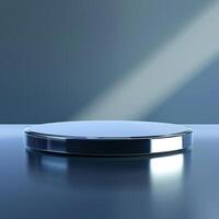 A round table with a silver surface on a table photo