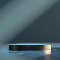 An empty round table on a table with a light shining on it photo