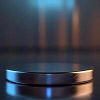 A metal object on a table with a light behind it photo