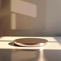 A round object sitting on a table in front of a window photo