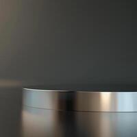 A silver podium on a table with a black background photo