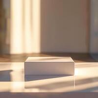 White box mockup on table with sunlight on it photo