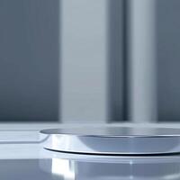 A silver circular object on a table photo