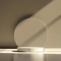 A white round table with a light shining on it photo