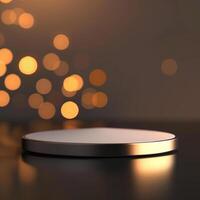 A white circular object on a table with a light background photo