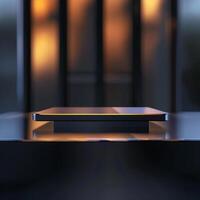A table with a glass top and a light on it photo