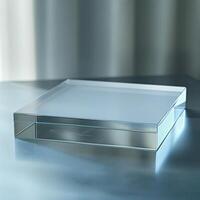 A clear glass box sitting on a table photo