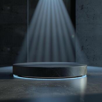 un negro redondo mesa con un destacar brillante en eso foto