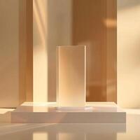 A white square on a table in front of a window photo