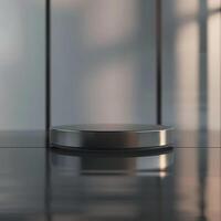 A black and silver object on a table photo