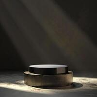 An empty round table with a light shining on it photo
