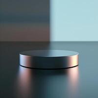 A round object on a table with a blue background photo