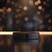 An empty black table on a table with a spotlight photo