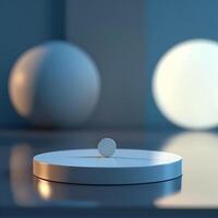 A white object on top of a table with three balls photo