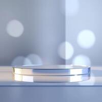 An empty silver table with a light shining on it photo