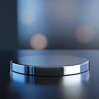 A round metal object on a table with a blurred background photo