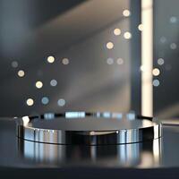 A round table with lights on it in front of a window photo