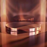 A round object on a table with a reflection photo