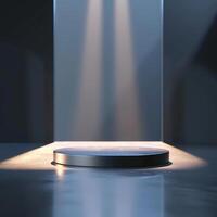An empty podium with light shining from the top photo