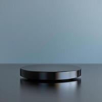 A black round table on a table with a blue background photo