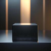 Black box on a table with light coming from the side photo
