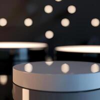 A white round table with a light shining on it photo