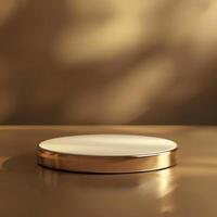 A round object on a table with a golden background photo