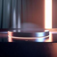 A round table with a light shining on it photo