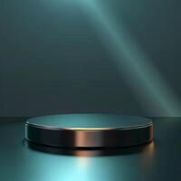 An empty podium on a table with a spotlight photo