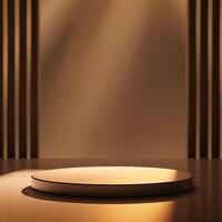 An empty podium in a room with light coming from the wall photo
