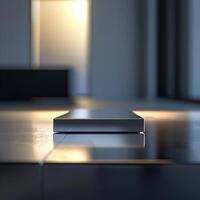 A silver box sitting on a table in a room photo
