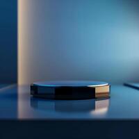 A black and blue object on a table photo