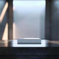 A white box sitting on top of a table photo