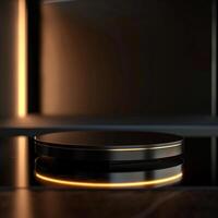 A black and gold object on a table photo
