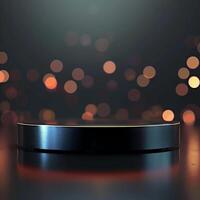 A black table with a light on it photo
