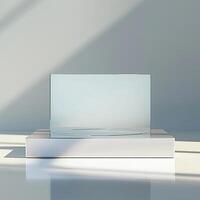 A white box sitting on a table in front of a window photo