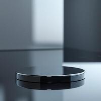 A black circular object sitting on a table photo
